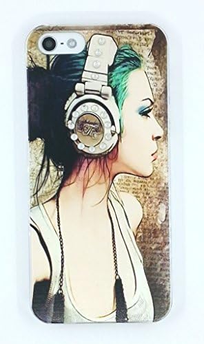 "Crystal Fashion" Crystal Studded Lovely Girl with Headphone Cartoon Hard Shell Cover for iPhone 5/5s (PCCZ-5GS-9)