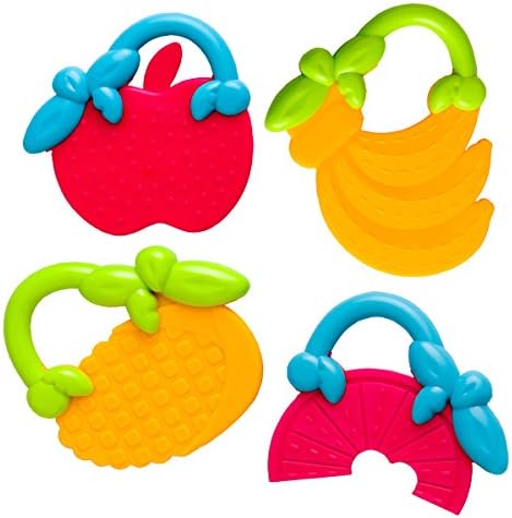 TEDO Baby Massage Soothe Teething Teeth Fruit Molar Teether Toys for Infant and Toddler BPA Free 100% Safe Soft Chewy Silicone Material 3.5 Inches (Set Of 4,Watermelon Corn Apple Banana )