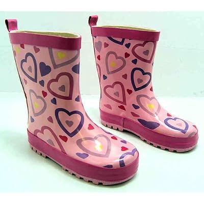 Generic Girls Molly Slip On Pink Heart Print Rubber Wellington Boots