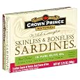 Crown Prince Natural Skinless & Boneless Sardines in Pure Olive Oil, 3.75-Ounce Cans (Pack of 12)