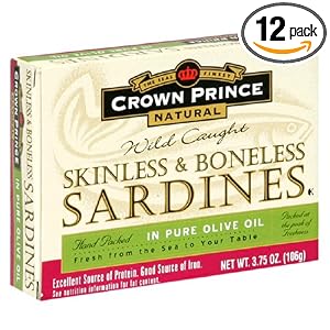 Crown Prince Natural Skinless and Boneless Sardines in Pure Olive Oil, 3.75-Ounce Cans... by 