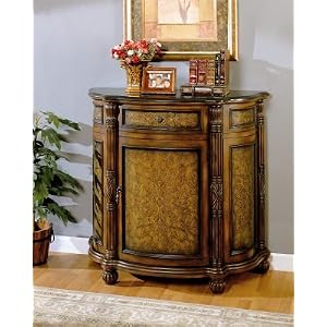Tobacco Finish Entry Cabinet With Marble Top by