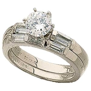Platinum Fluorescent Baguette Semi-Mount Diamond Wedding Ring Set