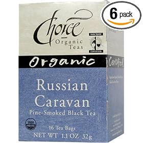 Choice Organic Russian Caravan Pine-Smoked Black Tea, Tea Bags, 16-Count Boxes (Pack of 6)