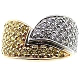 Cubic Zirconia: 14K Yellow and White Gold Canary and White Pave Ring with Signity CZ