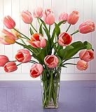 Tulips - 20 Peach French Tulips with Vase
