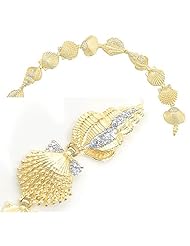Gold 7.0" .79 Dwt Diamond Assorted Shell Link Bracelet