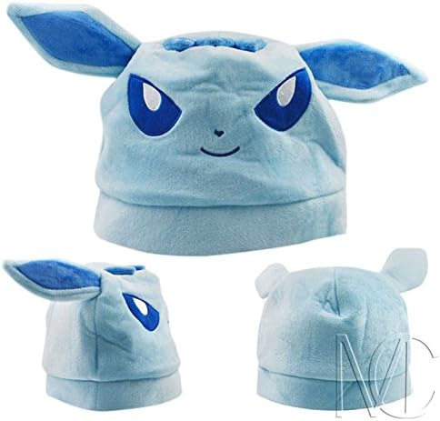 Pokemon Pocket Monster Glaceon Glacia Plush Beanie Hat Cap + 2 x Pokemon Mini Figurine(3cm)
