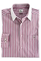 Long Sleeve Washed Stripe Pinpoint Oxford Shirt with White Collar