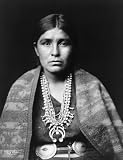 c1904 photo Navajo woman wearing silver squash blossom necklace, concho belt, blanket draped over sh