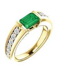 18K Yellow Gold 7.00x5.00mm Emerald Cut Chatham Created Emerald and Diamond Ring -- LIFETIME WARRANTY