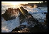 Ocean (Waves Against Rocks) Gold Wood-Mounted Art Poster Print - 13 X 19