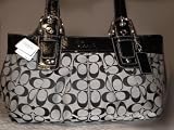 COACH CLASSIC SOHO SIGNATURE BLACK/WHITE PLEATED TOTE BAG PURSE~F13742