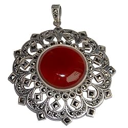 Fashion Pendant with Chain Silver Carnelian Gemstone Jewelry 2.5 inches