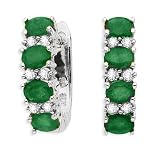 10K White Gold 1/4 ct. Diamond with Alternating 1 3/8 ct. Emerald Huggie Earrings