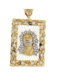 14k Two Toned Gold White CZ Accents Jesus Christ 10.57cm X 6.19cm Religious Pendant