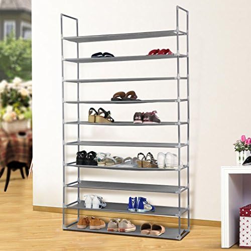 50 Pair 10 Tier Space Saving Storage Organizer Free Standing Shoe Tower Rack