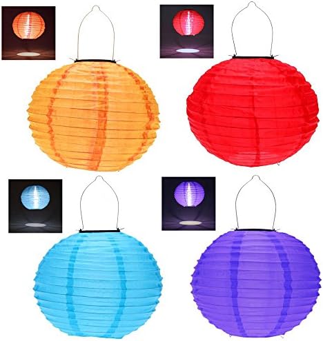 SHARING Lighting 4pcs 12" Solar Powered LED Light Chinese Hanging Lantern Lamp Lighting for Garden Yard