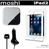 Moshi Accessories Kit For Apple iPad 2 2nd Generation Tablet (16GB, 32GB, 64GB, Wifi, AT&T 3G, Verizon 3G,) NEWEST MODEL Includes iVisor AG (Anti Glare) Screen Protector for iPad 2 - White + TeraGlove Microfiber Screen Cleaner + Vivitar Car Charger