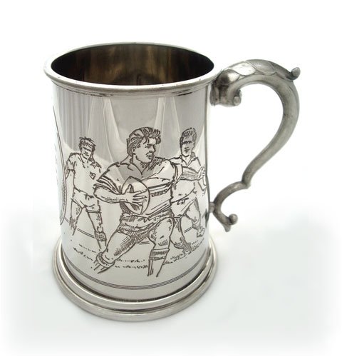 Pewter Tankard with rugby scene - 1 pint