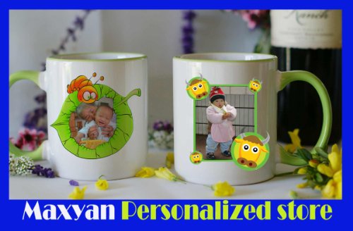 Baby -Personalized /Custom Ceramic Coffee Mug Rim and Handle Light Green Color Print Your Pictrue and Message