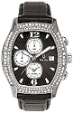 Bulova Crystal Steel Chronograph Black Leather Mens Watch 96B001