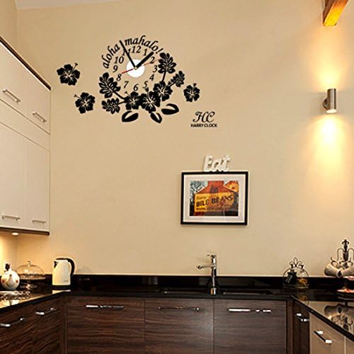 HARRY CLOCK Wall Sticker Decal Clock [Made in Japan] Hawaian Hibiscus Flower UHC00074 Black