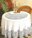NEW CROCHET VINYL LACE TABLECLOTH, 70" Round, Bone Beige