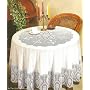 NEW CROCHET VINYL LACE TABLECLOTH, 70" Round, Bone Beige