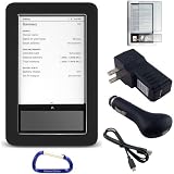 Premium Barnes and Nobles Nook eBook Reader Combo Kit: High Grade Black Silicone Skin Gel Cover Case, USB Data Charging Cable, USB Car Charger, USB Wall/Travel Charger, and Free Carabiner Key Chain