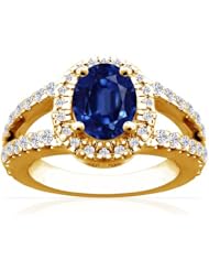 18K Yellow Gold Oval Cut Blue Sapphire Ring With Sidestones (GIA Certificate)