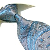 Towergem 100% Silk Silver with Blue Paisley Woven Tie For men Necktie