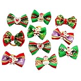 BysitShow Christmas Pet Dog Hair Bows W/Rubber Bands Xmas Cat Puppy Grooming Accessories One Layer Pack of 20