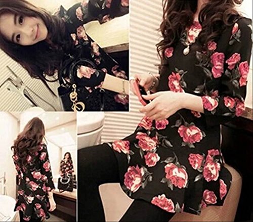 【α-HOOP】 黒 生地に 薔薇 柄 が COOL 大人 レディース 用 ワンピース チュニック 大きい サイズ もあります