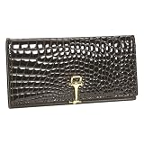 Budd Leather Crocodile Bidente Continental Slim Clutch Wallet with Clip Closure