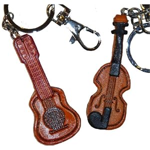  Violin and Guitar Real Leather Keychain 
