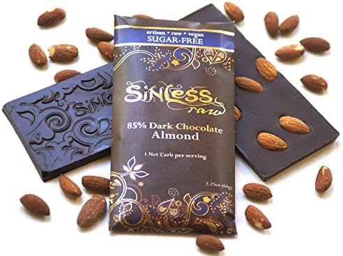 12-pack-Sinless Raw Almond 85% Chocolate Bar, 2.25 Oz (64g) (Almond 85%)