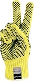 Memphis 9366, 5 pair pack, Cut-Resistant Yellow Kevlar Gloves with Black PVC Dots For Grip on Both Sides, Size Large