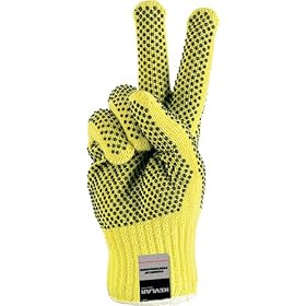 Memphis 9366 Cut-Resistant Yellow Kevlar Gloves with Black PVC Dots For Grip on Both Sides, Size Medium Sold by the Dozen Pairs