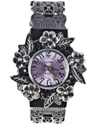 AliceEshop TM Retro Big Flower Rhinestone Bracelet Bangle Jewelry Wrist Watch For Girl Women-Purple - Ship From USA