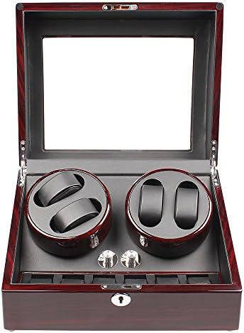 Ebony Quad Piano Wood Automatic Luxury Watch Winder Display Box Case 4+6