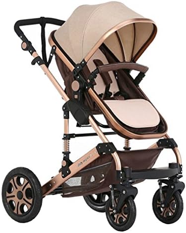 Children Adjustable Sun Protection Cart Folding Soft Lying Bed Baby Carriage 071102 High Landscape Golden Strollers (Golden)