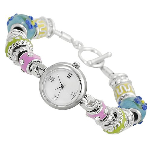 GP Designs Women's Rhinestone-accented Beaded Toggle Watch