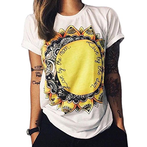 Lookatool Women Loose Sunflowers Printing Short Sleeve Blouse Vest Tops T-Shirt