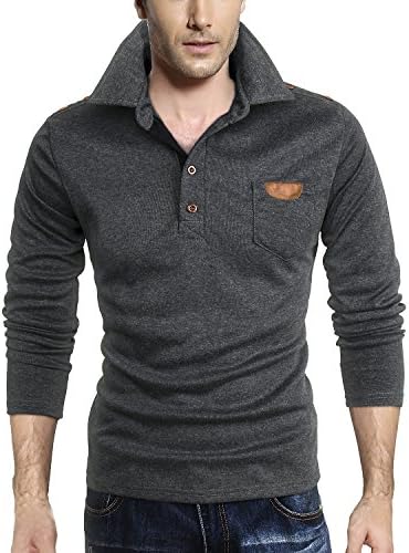 HEMOON Men's Long Sleeve Jersey Polo Shirts Dark Grey Small