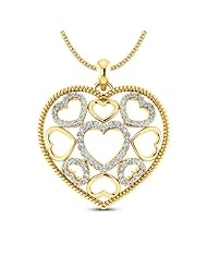 Diamond (0.55 Ct, IJ-SI), 18 Kt Yellow Gold Heart Cluster Pendant