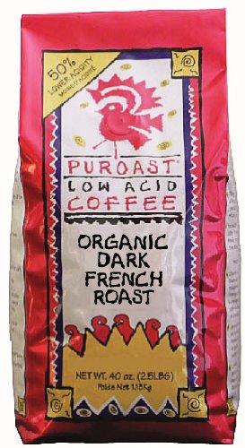 Puroast Low Acid Coffee Fair Trade Organic Low Acid French Roast Grind Whole Bean, 2.5-Pound Bags
