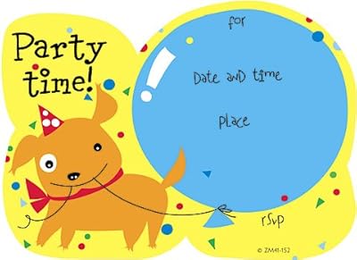 Kids Puppy Dog Balloon Party Fill-In Invitations Cards Red Envelopes (16)