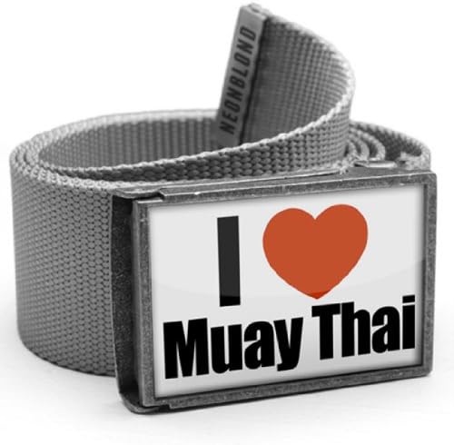 NEONBLOND Belt grey "I Love Muay Thai" - with buckle