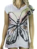 Ladies Lovely White cotton T-Shirt Top with Butterfly Motif for women